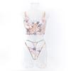 Сладкий цветочный вышитый корсет с косточками и комплект стрингов для женщин, кружевное нижнее белье с вырезами