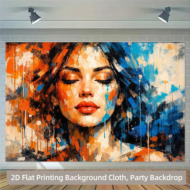 2D Party Backdrop Modern Art Woman Portrait with Brush Stroke Effect