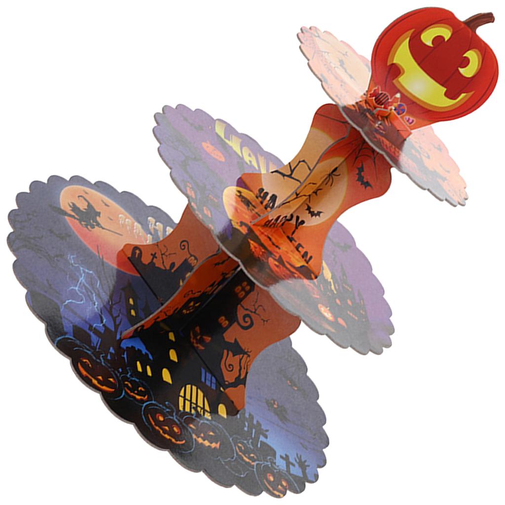 Многоярусная бумажная подставка для десертов на тему Хэллоуина для жуткого украшения стола для вечеринки и демонстрации сладких угощений