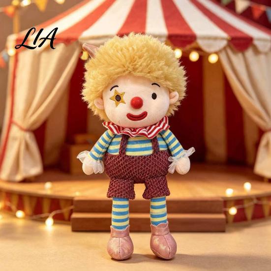 Exquisite Embroidery Toy Vintage Circus Clown Plush Toy, Soft Stuffed Jester Doll with Embroidered Face, Handmade Feel Plushie Retro Decorative