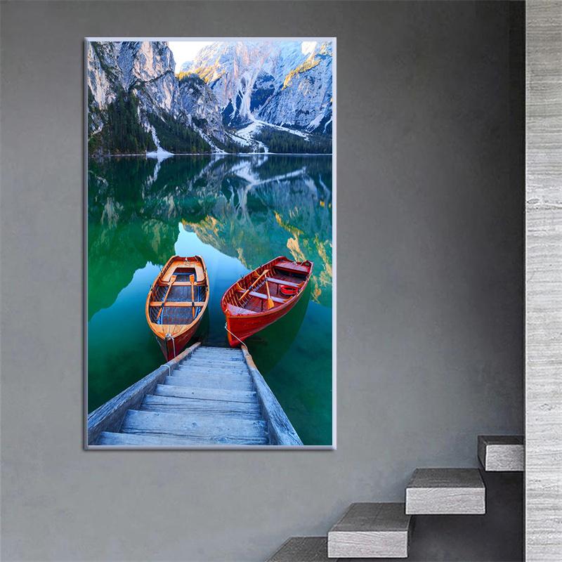 5D Diy Алмазная картина «Две лодки в горах и водах», набор для вышивки крестом, полная алмазная вышивка, мозаика, художественная картина, декор из страз, подарок