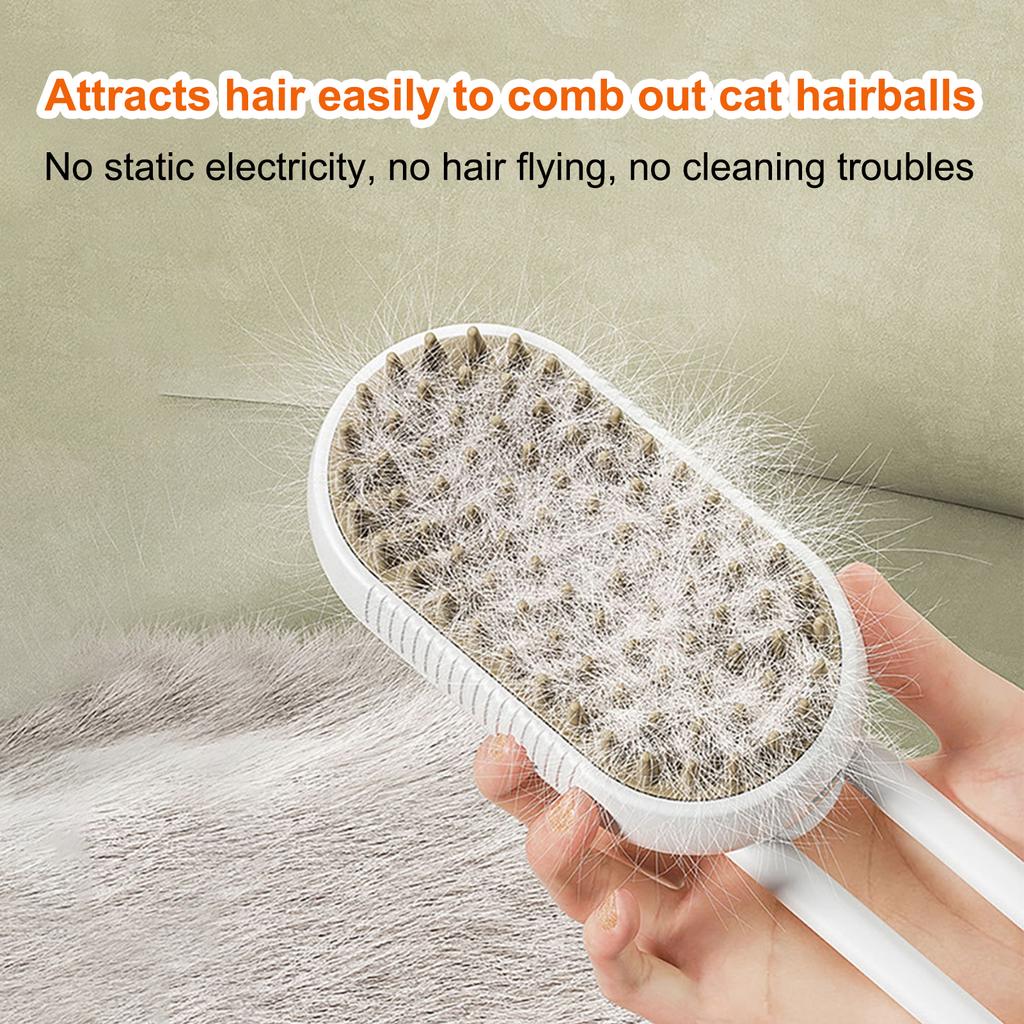 Паровая щетка для домашних животных 3-в-1 для кошек, очистка спреем-массажем с помощью одной клавиши предотвращает выпадение волос, не причиняя вреда