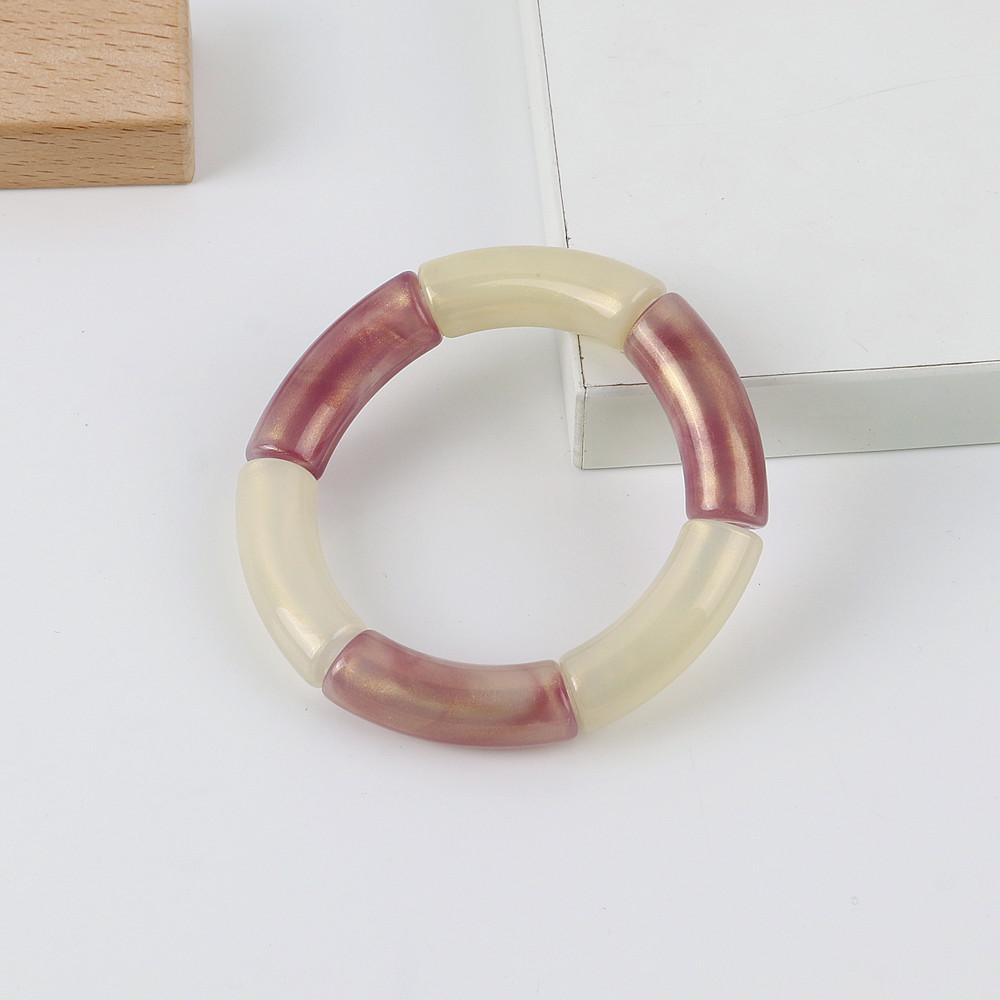 New Colorful Big Bamboo Tube Beads Acrylic Bracelets Bangle for Women Men Boho Stretch Curved Resin Bracelet Stack Jewelry Gifts