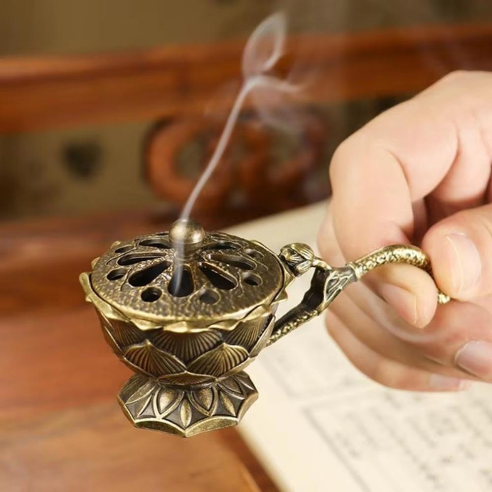 With Handle Lotus Incense Burner Metal Aroma Furnace Aromatherapy Stove Home Interior Decoration
