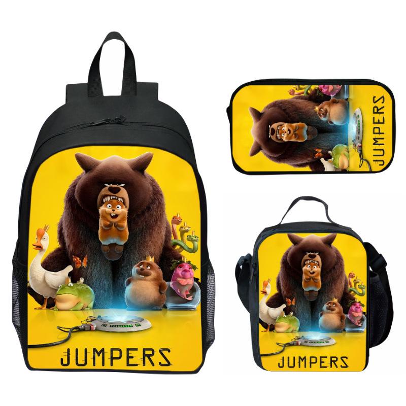 Hoppers Beaver Metamorphosis Print 3-Piece Set School Backpack Lunch Bag Pencil Case Cartoon Student Set