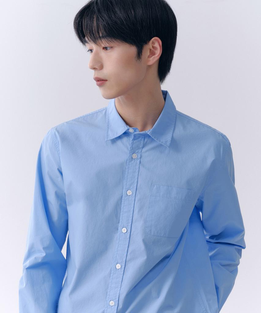 MUSINSA STANDARD Basic Washed Poplin Shirt [Socks Blue]