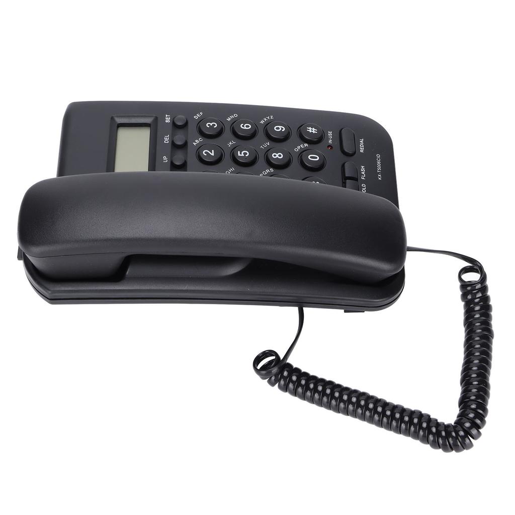 Semi Hands Free Dial Corded Phone Caller ID Wall Mounted Free Battery Wired TelephoneBlack