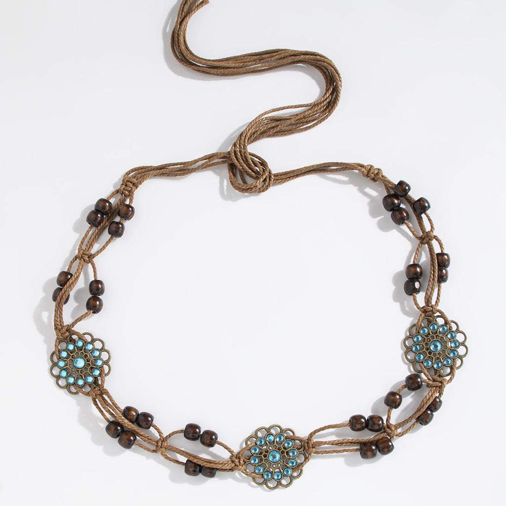 Bohemian Style Butterfly Water Diamond Woven Ethnic Style Handmade Wooden Bead Women's Belt Casual Vacation Style Waist Rope