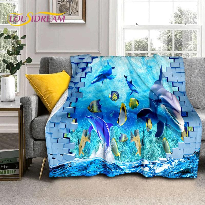 3D Illusion Underwater World Seabed Shark Dolphin Soft Flannel Blankets,Throw Blanket Comfortable Blanket for Beds Home Bedroom