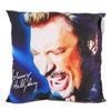 [P9995] - Декоративная подушка «Джонни Холлидей» ломает голос (синяя) - 32 см