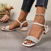 Fashion Summer Women Sandals New Elegant Square Heel Rhinestone Women Shoes Plus Big Fashion Comfortable High Heels Sandals