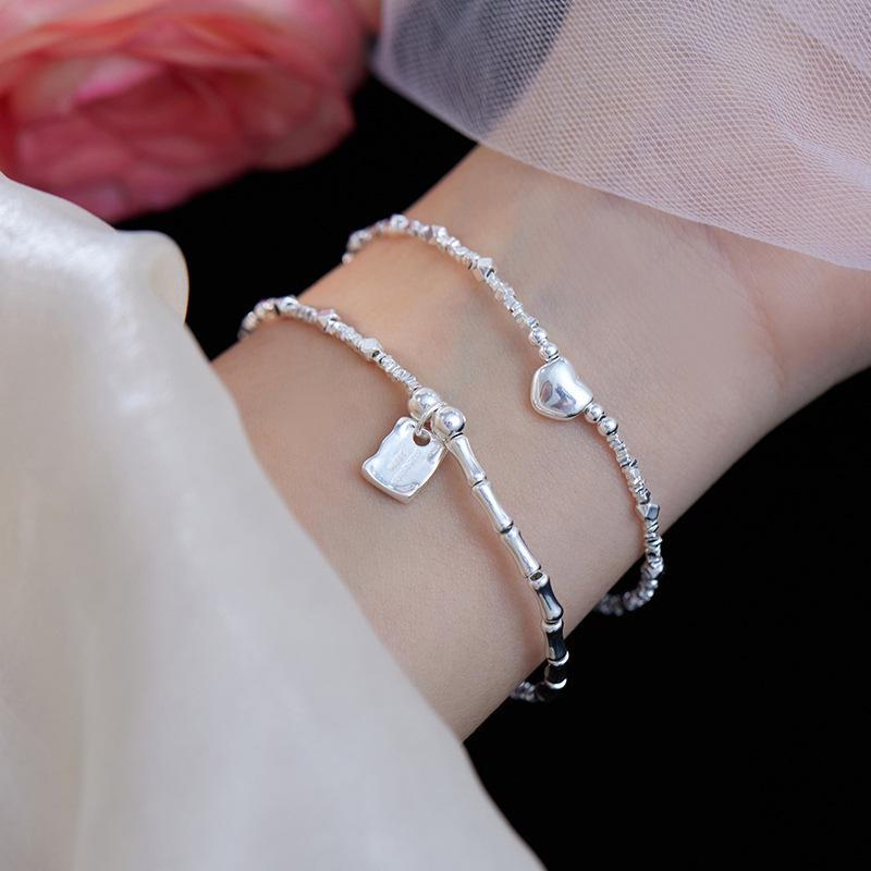 Banyan Tree S925 Silver Irregular Love Square Bamboo Bracelet for Girlfriend