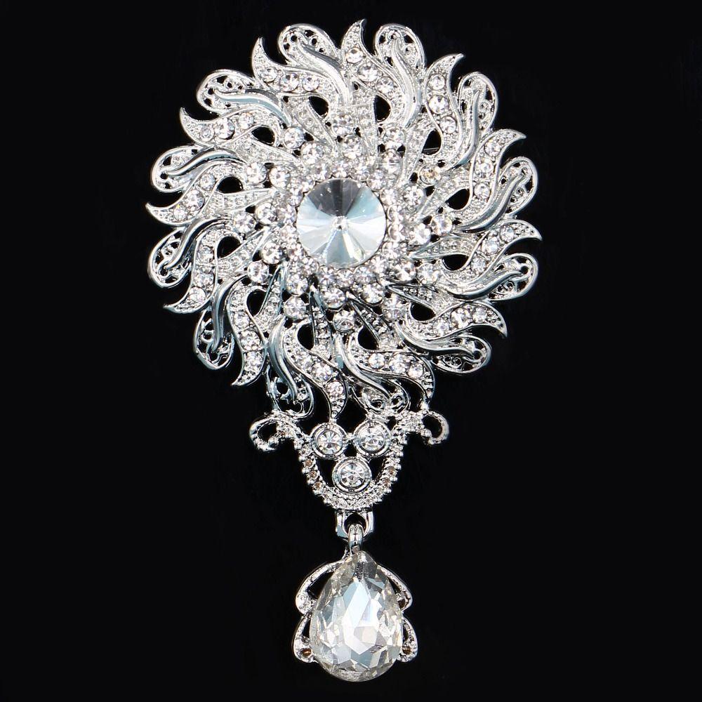 Clear Crystal Wedding Crystal Brooch Flower Design Water Drop Shape Bridal Brooch Versatile DIY Bridal Accessory Wedding Party