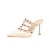 Fashion and Sexy Pointed High Heels Stiletto Women's Sandals Spring and Autumn New Patent Leather Rivets Half Slippers