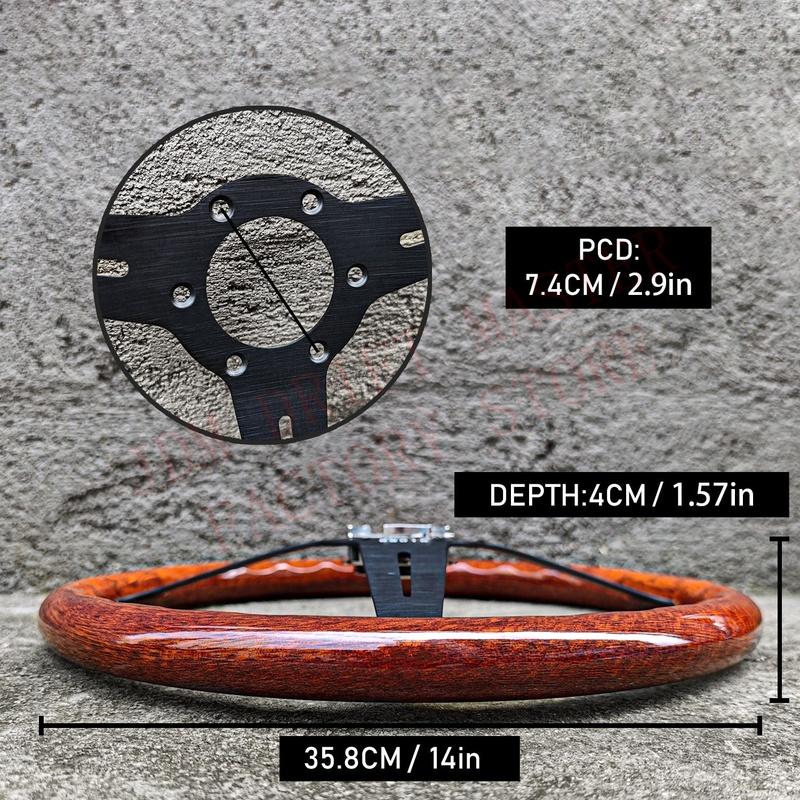 14Inch 358mm Classic Wooden Steering Wheel Universal Racing Sport Steering Wheel 74mm PCD