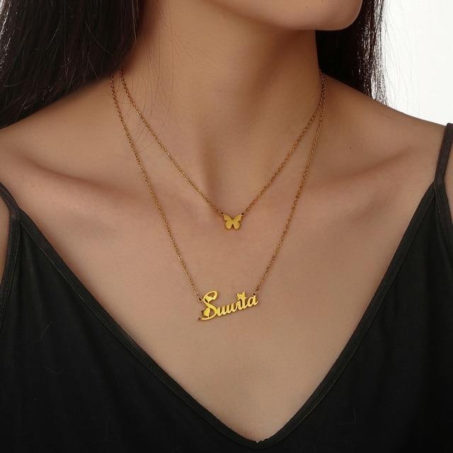 Персонализированное ожерелье из титана с подвеской в виде буквы имени из нержавеющей стали и золота для женщин, индивидуальные ювелирные изделия