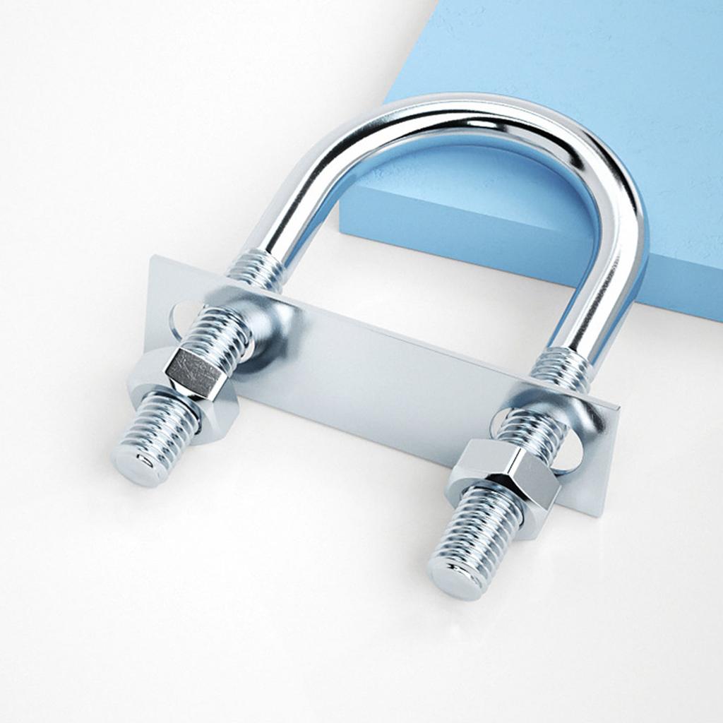 2Pieces Round U Bolt Fastener Set Carbon Steel Construction with Frame Plate Washers for Automotive Pipe Fitting