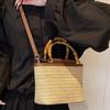 High-End Bamboo Handheld Straw Bag for Women, Niche Versatile Crossbody Woven Bucket Bag, Summer Casual Woven Bag