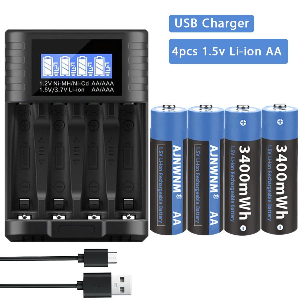 AJNWNM 1.5v AA литий-ионная аккумуляторная батарея 3400mWh 1.5v AA батарея для термометра AA 1.5V аккумуляторные батареи AA
