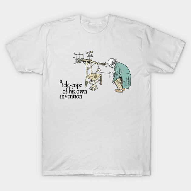 Asian Size Men Black Print T-shirt Professor Branestawm - A Telescope Of His Own Invention No-Cut Print Cotton Tshirt