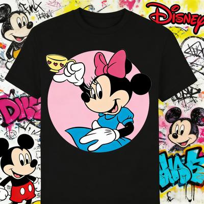 2025 Disney Микки Маус Милый Харадзюку Ульцзанг Мода Топ Семейный Топ для Родителей и Детей 100% Чистый Хлопок С Принтом Повседневная Футболка