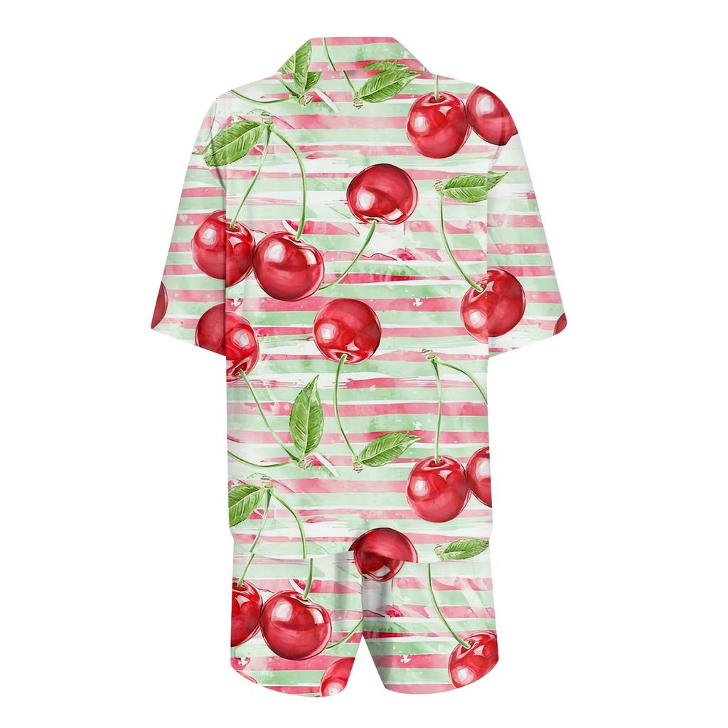 Women's Silk Pajamas Button Home Clothes Star Print Short Sleeve Satin Pajama Set 2 Piece Set