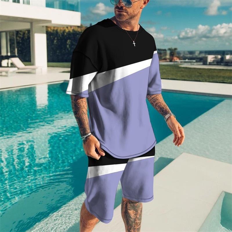 European and American Summer Men's Trend Casual Beach Style High-quality 3D Digital Printed T-shirt and Shorts Set