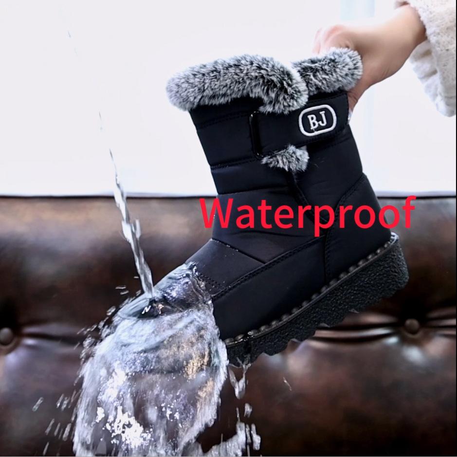 Women's Winter Boots Fur Lined Snow Boots Outdoor Slip-On Thick Warm Plush Lined Ankle Booties Waterproof High-Top Shoes Plus Size for Female