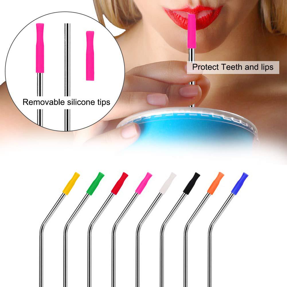 5Pcs Metal Straw Silicone Tips IN Wide(8mm Outer Diameter) Food Grade Rubber Straw Covers Elbow Straw Replacement Tip For Stainless Steel