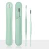 Silicone Earwax Remover Set Stainless Steel Ear Picks Double-Head Spiral Brush Head Portable Ear Cleaner with Long Handle Faux Leather Case