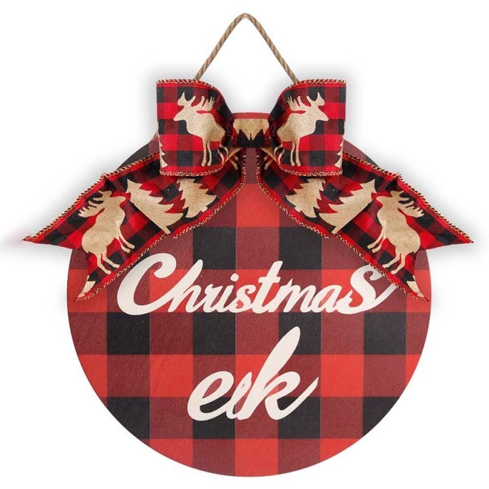 Shop Elk Wooden Christmas Pendant Bow Santa Claus Door Hanging Ornaments Handmade Tree Christmas Door Decoration Porch