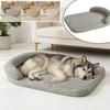 1PC Solid Color Corduroy Dog Sleeping Bed with Neck Protection Pillow Soft Warm Pet Cushion for Indoor Dogs Cats Sleep Supplies