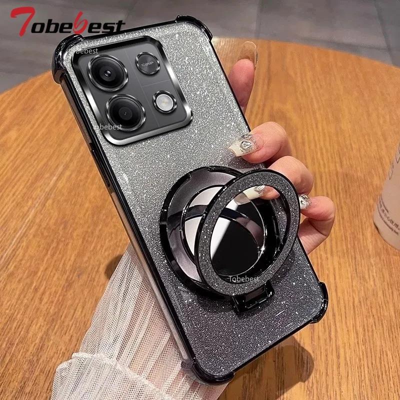 Блестящий противоударный силиконовый чехол для Xiaomi POCO X5 Pro 5G Зеркальный магнитный держатель-подставка Мягкая накладка