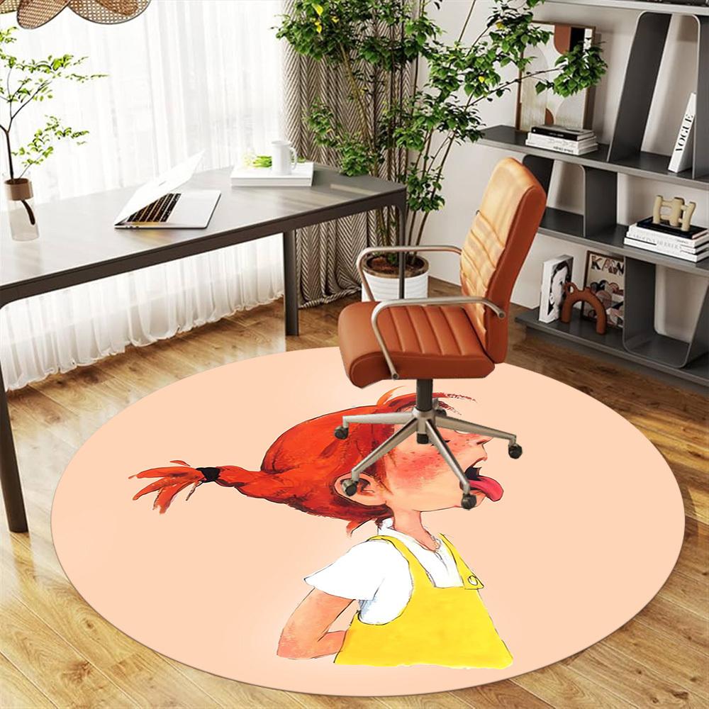 1pc Pippi Longstockings Round Chair mat Area Rug - Non-Slip, Floor Mat for Office, Bedroom, home decor Christmas Gift p0811022