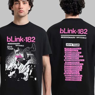Blink 182 Missionary Impossible Тур 2025 Мерч Черная Футболка Подарок для Фанатов Высококачественная Роскошь Подходит и Мужчинам, и Женщинам Топ Y2k