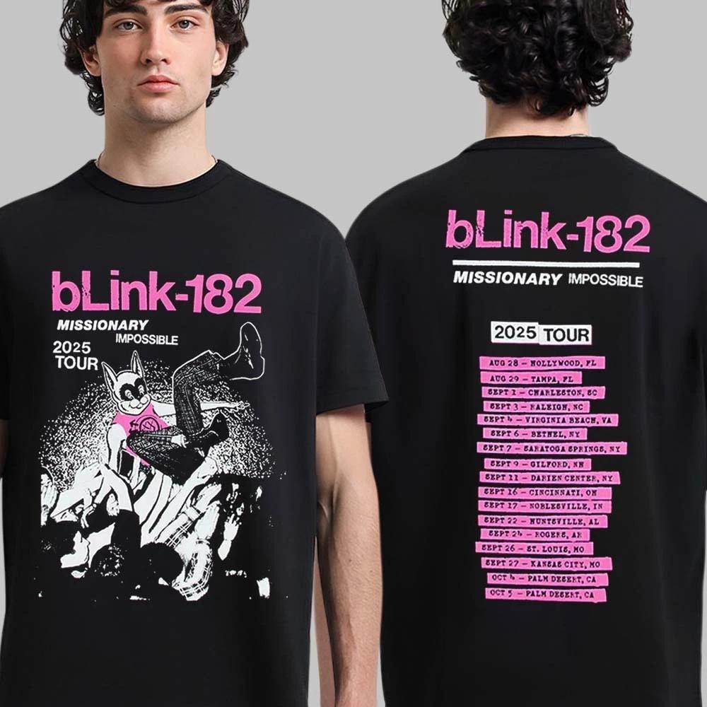 Blink 182 Missionary Impossible 2025 Tour Merch Black T-Shirt Fans Gift High-end Luxury Is for Both Men and Women Top Y2k