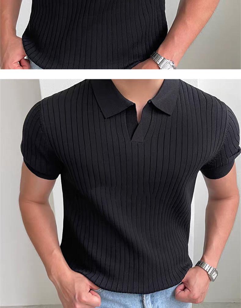 Men's Summer Slim Fit Korean Style Short Sleeve Polo Shirt, Turn-Down Collar, Solid Color, Casual Temperament.