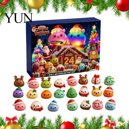 Holiday Desk Decorations 2026 Christmas Squeeze Toy Advent Calendar, 24-Day Dumpling Bun Fidget Decorative Figures Countdown Box, Soft TPR Stress