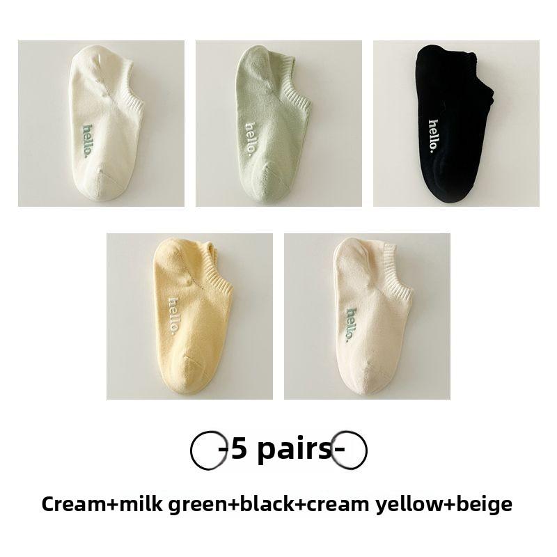 5 пар женских тонких носков с надписью «Handless» из хлопка и дышащей пяткой на весну и лето