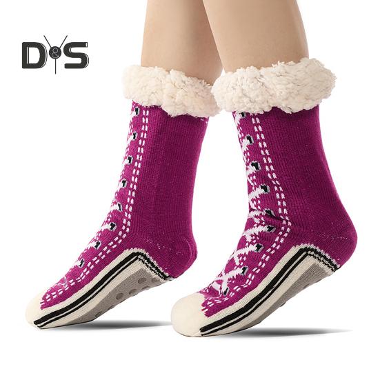 1 пара зимних носков с рисунком обуви, с плюшевой подкладкой, сохраняющих тепло, рождественские носки с высоким голенищем, гетры для ног, осенне-зимние носки-тапочки, праздничный подарок
