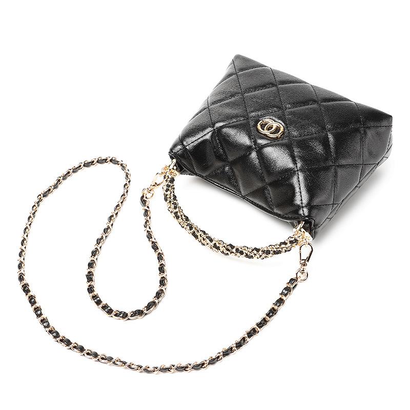 Diamond Check Bag Soft Leather Twist Chain Handle Handbag Lunch Box Bag Single Shoulder Crossbody Small Fragrant Woman Bag