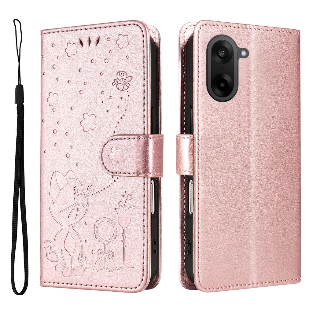 For OnePlus Nord CE5 5G/OnePlus Ace 5 Racing 5G Leather Wallet Case Cat Bee Pattern Phone Cover Stand