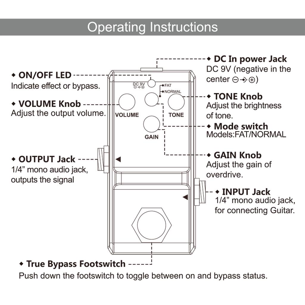 Rowin LN-321 Блюзовая педаль, широкий диапазон частот, педаль эффектов овердрайва в стиле блюза для гитары