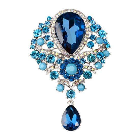 Elegant Water-drop Shape Brooch Shining Rhinestones Faux Crystal Inlaid Pin Wedding Party Badge Jewelry Gift