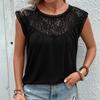 Женские модные повседневные летние весенние однотонные блузки и рубашки без рукавов с круглым вырезом и кружевным принтом