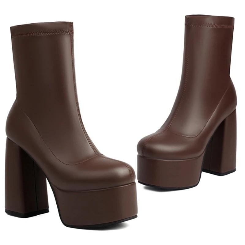 Платформенные ботильоны для женщин черные золотые серебристые короткие ботинки на высоком каблуке на молнии для вечеринок танцев женские большого размера 45 новые 2025 зима