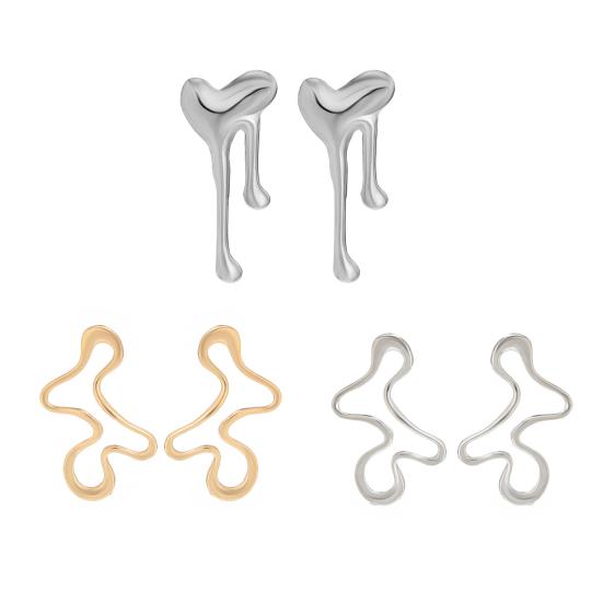 1 Pair Women Earrings Liquid Magma Metal Heart Drop Earrings Geometric Irregular Pleated Earrings Fashion Accessories