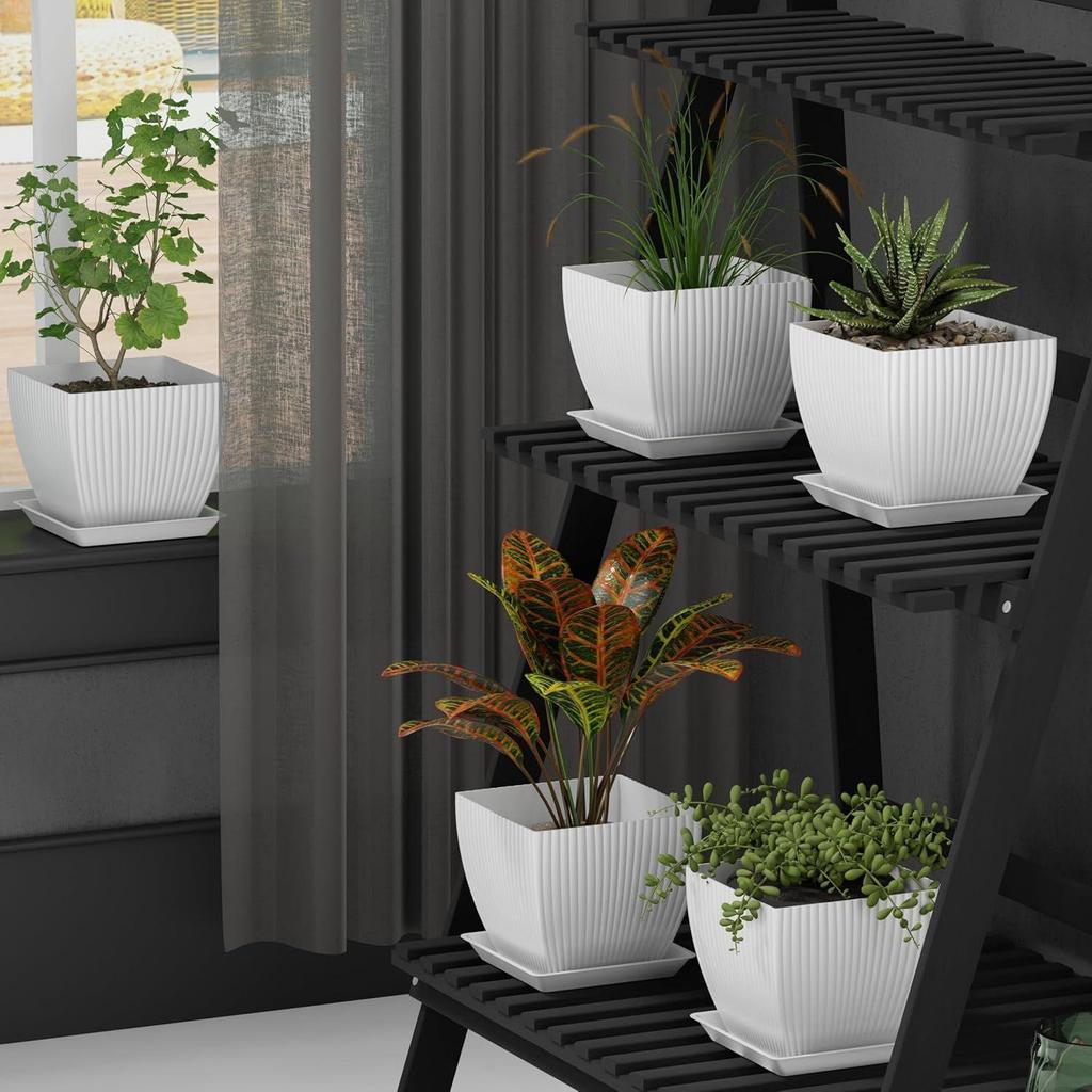 Набор из 5 6-дюймовых цветочных горшков с дренажными отверстиями и поддонами для сбора воды, для улицы и дома - Идеально подходит для комнатных растений, суккулентов и маленьких горшков