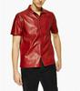Red Stylish Men's Shirt Genuine Soft Lambskin Biker Motorcycle Original Leather Handmade Casual