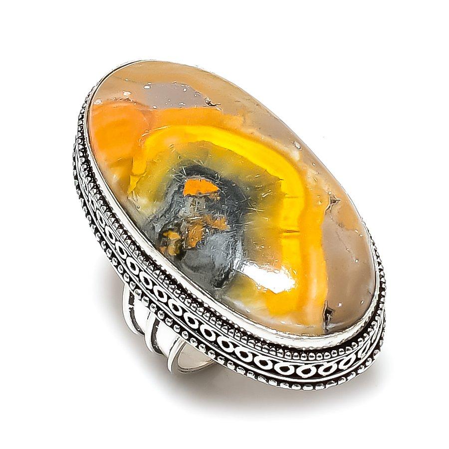 Кольцо из серебра 925 пробы с драгоценным камнем Bumblebee Jasper, размер 9, m1B64